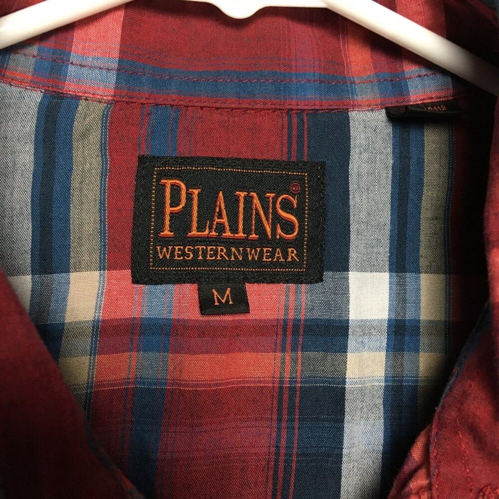 Plains Western‎ Wear Mens Pearl Snap Shirt size Medium Short Sleeve Red Blue - Picture 5 of 13